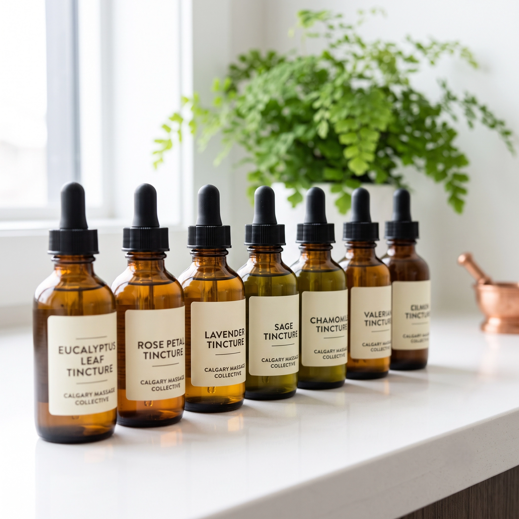 Herbal tinctures in amber bottles